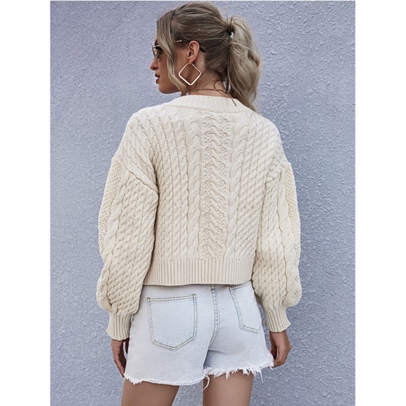 Cable Knit Drop Shoulder Button Front Cardigan - Picture 2 of 7